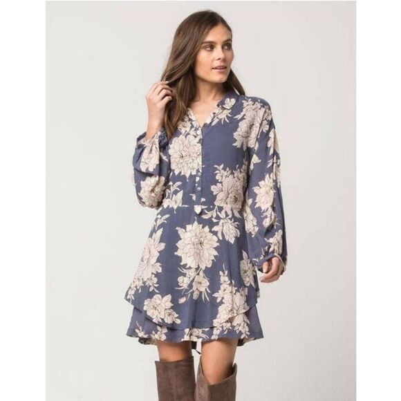 Free People Blue  Floral SHAKE IT  Dress Size S With Pockets - Picture 4 of 16